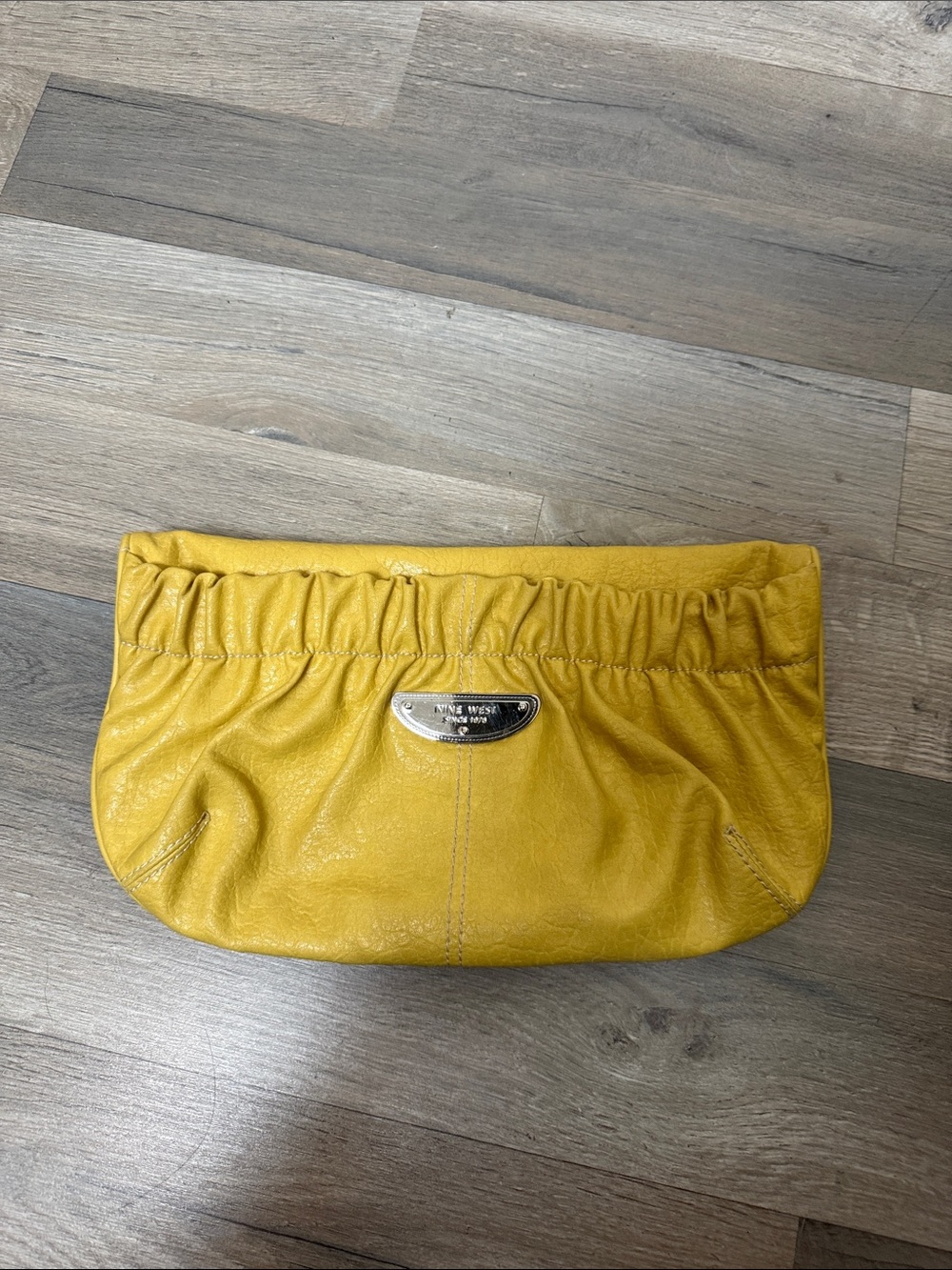 Nine West Mustard Yellow Gathered Leather Clutch